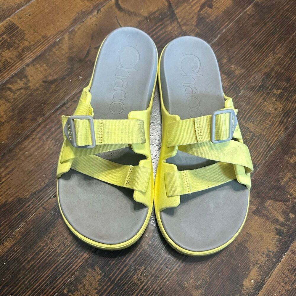 Chaco slides yellow strappy gorpcore W10 slip on sandals